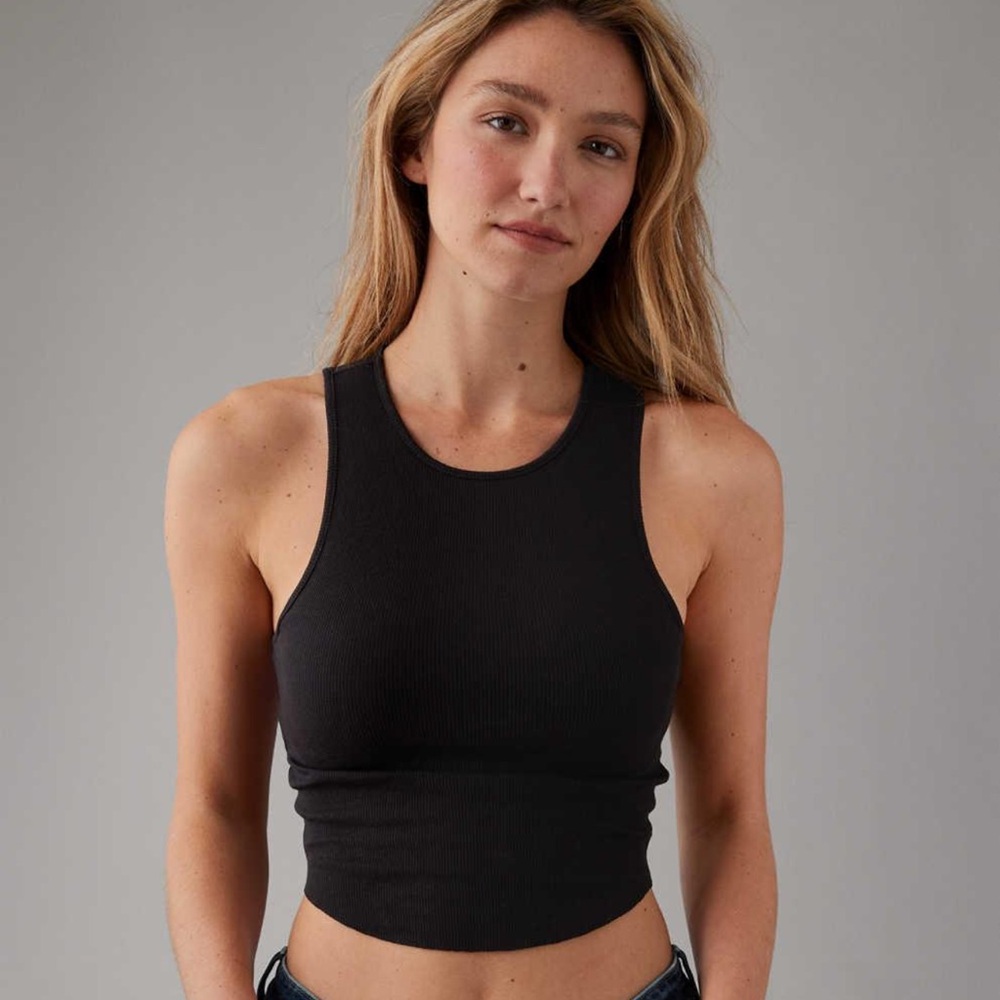American Eagle Outfitters Black Tank Top High Neck Ribbed XS Sleeveless
